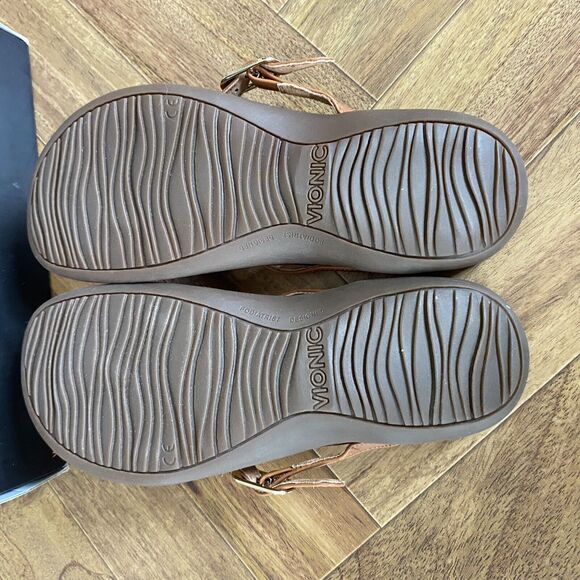 Vionic Flip Flops Women 6 Brown Pink‎ Rest Ricci Thong Sandals Leather Beaded - Picture 6 of 13